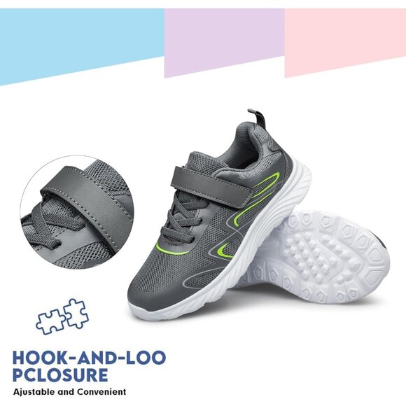 Kids Dark Grey Athletic Running School Shoes Sneakers for Little Kid/Big Kid - Picture 4 of 6